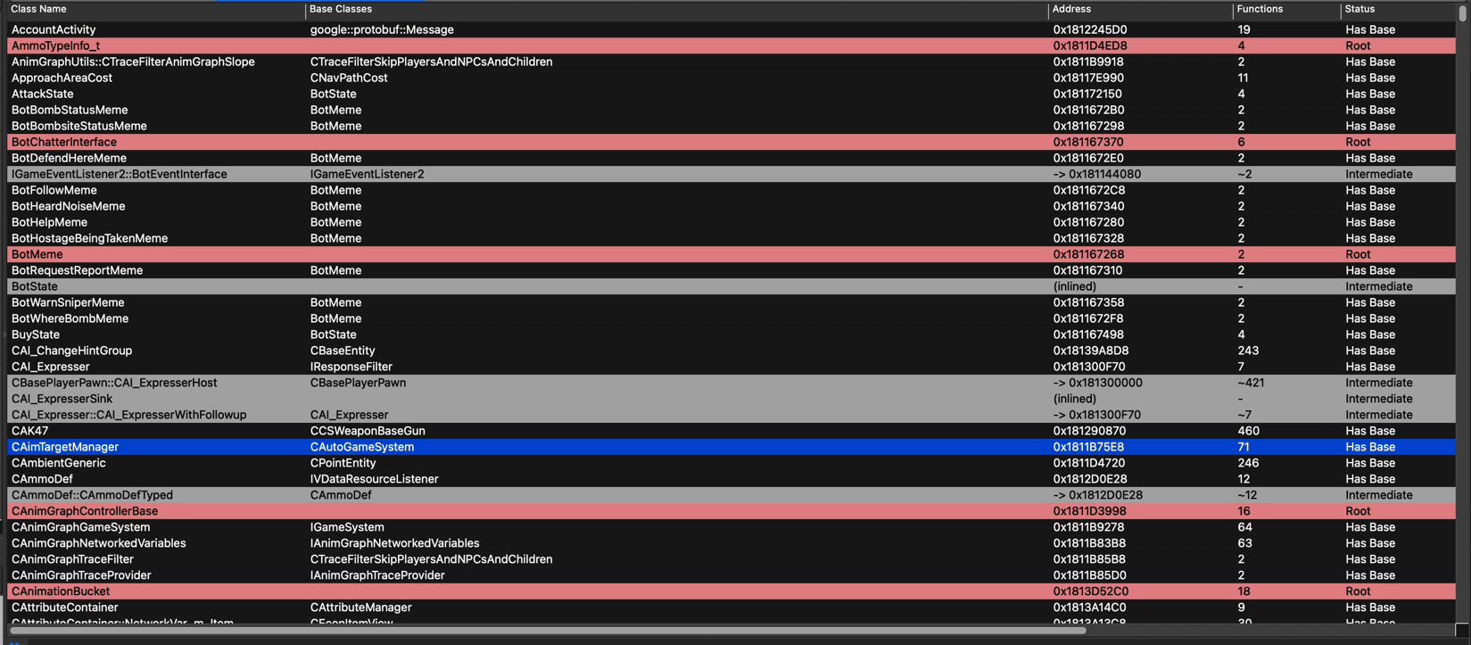IDA VTable Explorer screenshot